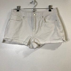 Lulus White Denim Jean Shorts Womens Size 29 / 8 Mid Rise Raw Hem 100% Cotton